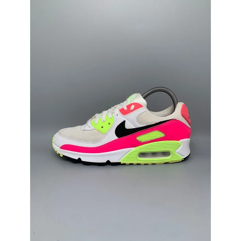 Nike Air Max 90 White Pink Volt Running Shoes CT1030-100 Women's Sz 8.5